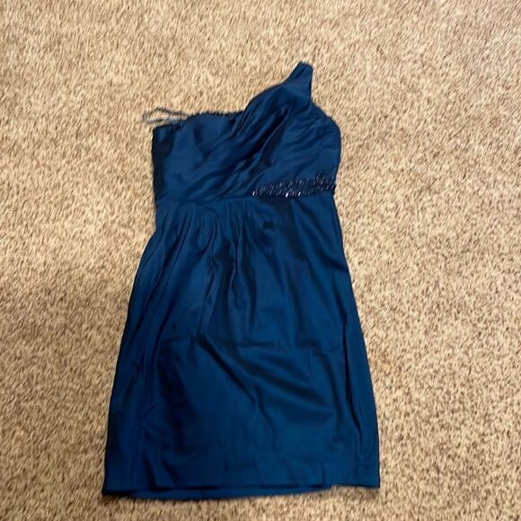 Mardigras gown Adrianna Papell one strap teal blue dress - Picture 2 of 13